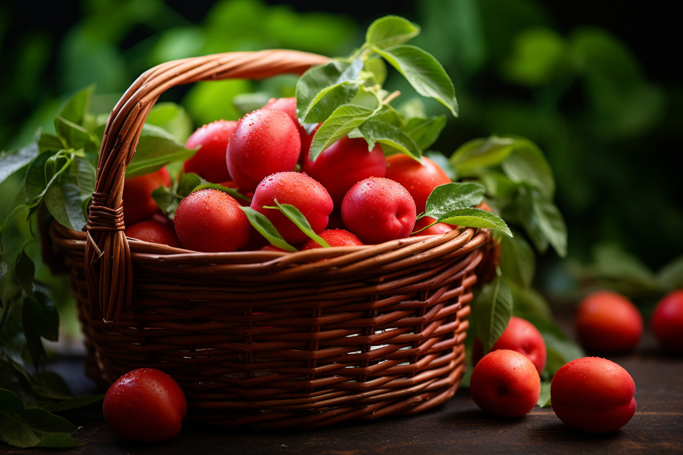 Panier de mirabelles rouges