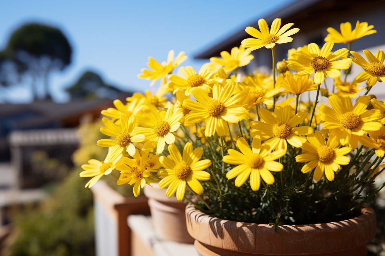 Marguerite jaune en pot